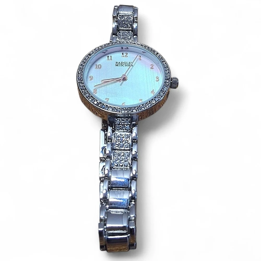 Badgley Mischka Women’s Crystal Stainless Steel Bracelet Watch NWOT